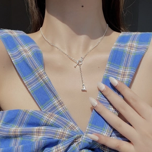 Minimalist S925 sterling silver heart necklace with OT toggle clasp on model