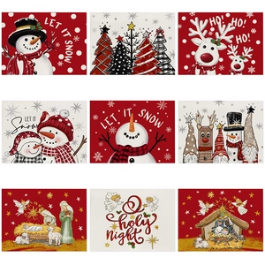 Sets De Table De Noël Coton Lin Imperméable Résistant À La Chaleur Décoration De Table Bonhomme De Neige Renne Arbre