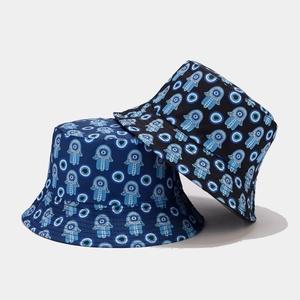 Hamsa Hand and Evil Eye pattern reversible cotton bucket hat for outdoor sun protection