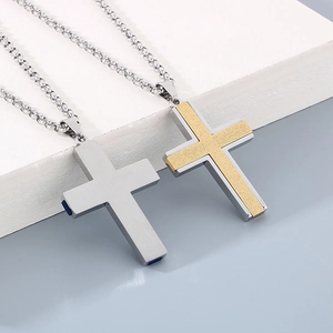 Minimalist stainless steel cross pendants with box chains in silver and gold tones