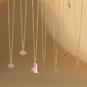 Dinosaur Evil Eye Music Note Pendant Necklace Copper Cubic Zirconia Enamel Minimalist Clavicle Chain Jewelry Women Gift
