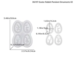 Detailed size chart for Easter hollow bunny silicone mold with egg-shaped slot dimensions