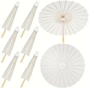 White Wedding Paper Parasol Umbrella With Wood Bamboo Handle Manual Folding Bridal Photography Props Outdoor Party Decor