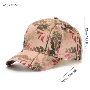 Pink floral mesh baseball cap for women with dimensions 12cm depth and 7cm brim