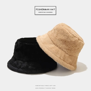Plush fisherman bucket hats in black and khaki colors for winter warmth and fashion