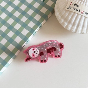 Cute pink and grey sloth hair claw clip with pearl texture and shell finish