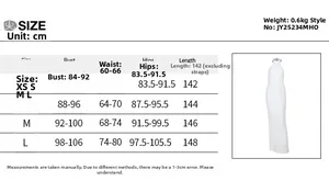 Detailed size chart for sexy backless textured halter maxi dress showing precise measurements