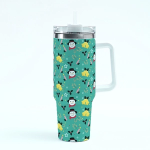 40oz Christmas tumbler with snowman patterns and straw lid for beverages