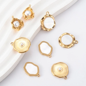 Stainless Steel DIY Jewelry Pendants Irregular Gold Plated Mother Of Artificial Pearl Shell Charms With Faux Artificial Pearl For Jewelry Making