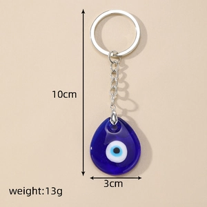 Detail view of the Evil Eye keychain dimensions showing 10cm length and 3cm width