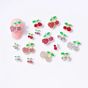 Cherry Nail Art Charms 3D Alloy Fruit Rhinestone Enamel DIY Manicure Decoration Kawaii INS Style For Women