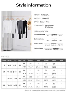 Tableau des tailles détaillé et fiche technique du t-shirt femme slim à col V et manches longues