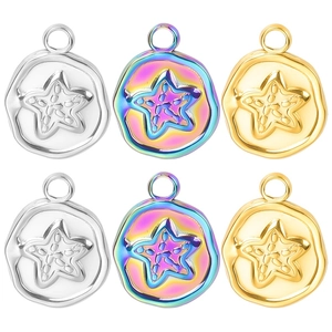 Starfish Pendant Necklace Stainless Steel 18k Gold Plated Irregular Round Wax Seal Sea Star Jewelry Women Beach Style