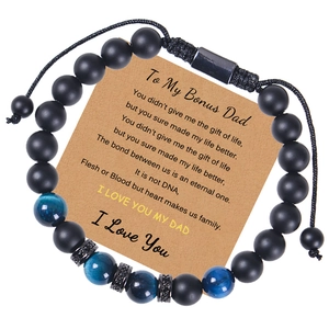 Matte onyx and tiger eye beaded bracelet with a sentimental bonus dad message card