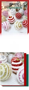 Macro view of Christmas glitter balls with wavy patterns and gold hanging strings