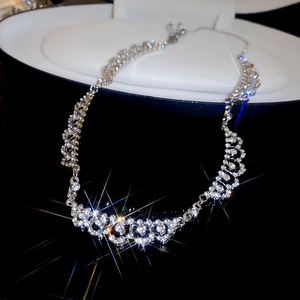 Elegant Water Drop Lace Rhinestone Clavicle Necklace Alloy Wave Sparkly Choker For Women Formal Evening Jewelry