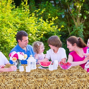Haystack pattern PE plastic disposable tablecloth for farm themed outdoor parties