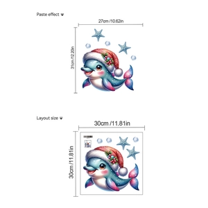 Dimensions détaillées et effet de pose des stickers muraux de dauphin de Noël