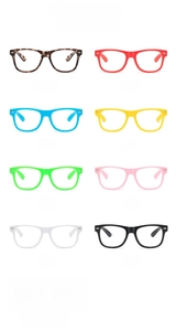 Présentation matricielle de montures de lunettes pour enfants en neuf couleurs variées