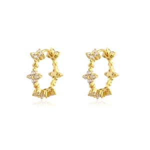 925 Sterling Silver Hoop Earrings Four Leaf Clover Flower Zirconia Sparkling Luxury Jewelry For Women