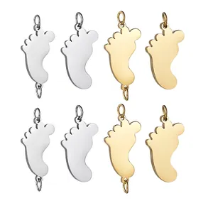 18K gold plated stainless steel foot shape pendants and connectors for DIY necklaces