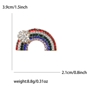 Colorful rainbow rhinestone brooch with snowflake detail and measurements 3.9x2.1cm