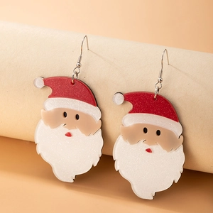 Festive Santa Claus acrylic earrings with red glitter hats and silver hooks