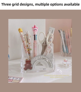 Organisateur de bureau en acrylique transparent avec trois compartiments de rangement