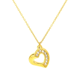 Collier en acier inoxydable plaqué or 18K avec pendentif cœur évidé et cristaux sertis