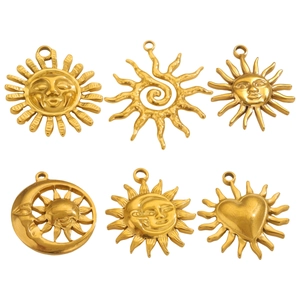 Sun Moon Face Charm Pendant Stainless Steel Zircon DIY Jewelry Making Accessory Vintage Boho Style