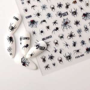 Gothic 5D embossed spider and web nail stickers for Halloween nail art decorations