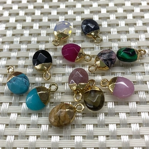 Faceted 8x14mm oval tiger eye and gemstone pendants with gold edges for DIY jewelry
