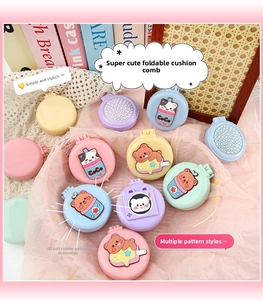 Foldable macaron pastel hairbrush with mini mirror and cute 3D cartoon animal decorations