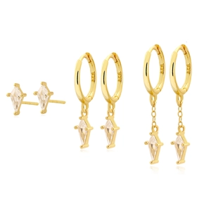 Boucles D'oreilles Géométriques En Zircon Et Argent 925 Boucles D'oreilles Pendantes Et Puces Pour Femmes Bijoux Élégants