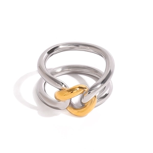 Polished dual-tone intertwined crossover ring in gold and silver finish for women
