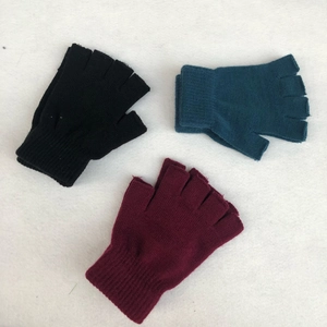 Winter thermal knit fingerless gloves in black, dark green and burgundy colors
