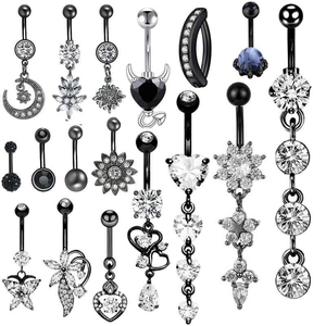 Belly Button Rings Black Stainless Steel Cubic Zirconia Navel Piercing Heart Moon Devil Gothic Punk Body Jewelry For Women