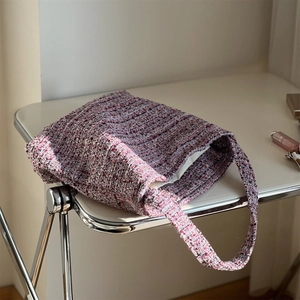 Sac à épaule minimaliste en tweed tissé violet rose et bleu avec bandoulière large
