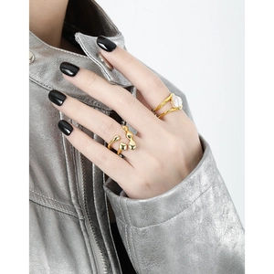S925 sterling silver hollow layered rings with baroque pearl and irregular drop design