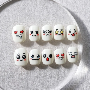 Self-adhesive 5D cartoon emoji nail art stickers with various expressions on white base