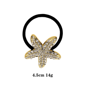 Elastic ponytail holder with golden starfish charm and sparkling rhinestones 4.5cm