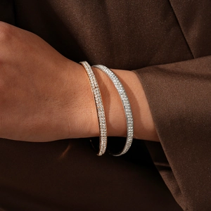 Elegant gold and silver pave diamond geometric bangles set for women stylish luxury look