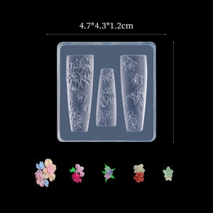 Detailed 3D floral silicone nail art mold with finished resin flowers and 4.7cm dimensions