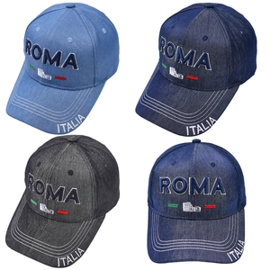 Casquettes de baseball rétro en denim avec broderie ROMA en bleu, marine et gris