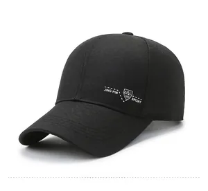 Detail of black twill baseball cap featuring mountain embroidery and JING PIN SPORT logo