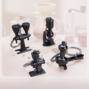 Miniature Coffee Equipment Keychains Zinc Alloy Realistic Moka Pot Grinder Tamper Portafilter Pendants Creative Gift For Baristas