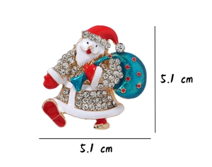 Detailed size view of Santa Claus brooch with red enamel and sparkling rhinestones