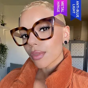 Women Oversized Cat Eye Anti Blue Light Blocking Glasses PC Frame AC Lens Metal Hinges Retro Fashion Optical Eyeglasses