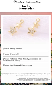 Macro detail of gold plated star pendants with inlaid zircon for DIY jewelry making