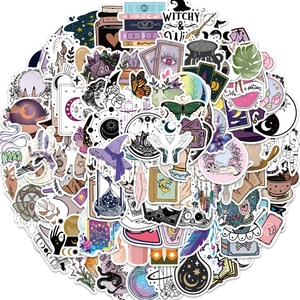 100pcs waterproof Bohemian witch stickers featuring tarot and magic symbols for laptop decor